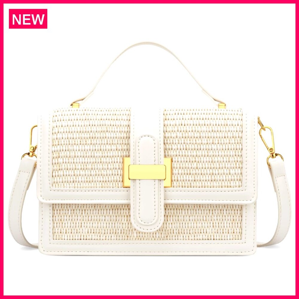 Straw Crossbody Bag with Adjustable Strap, Top Handle, 8.5x5.5 Inches